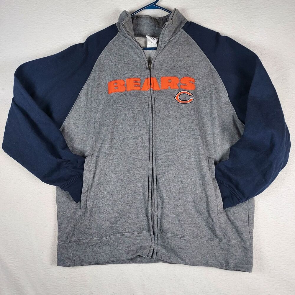 NFL Team Apparel Chicago Bears Full Zip Jacket Men's Med Gray Navy Embroiderered